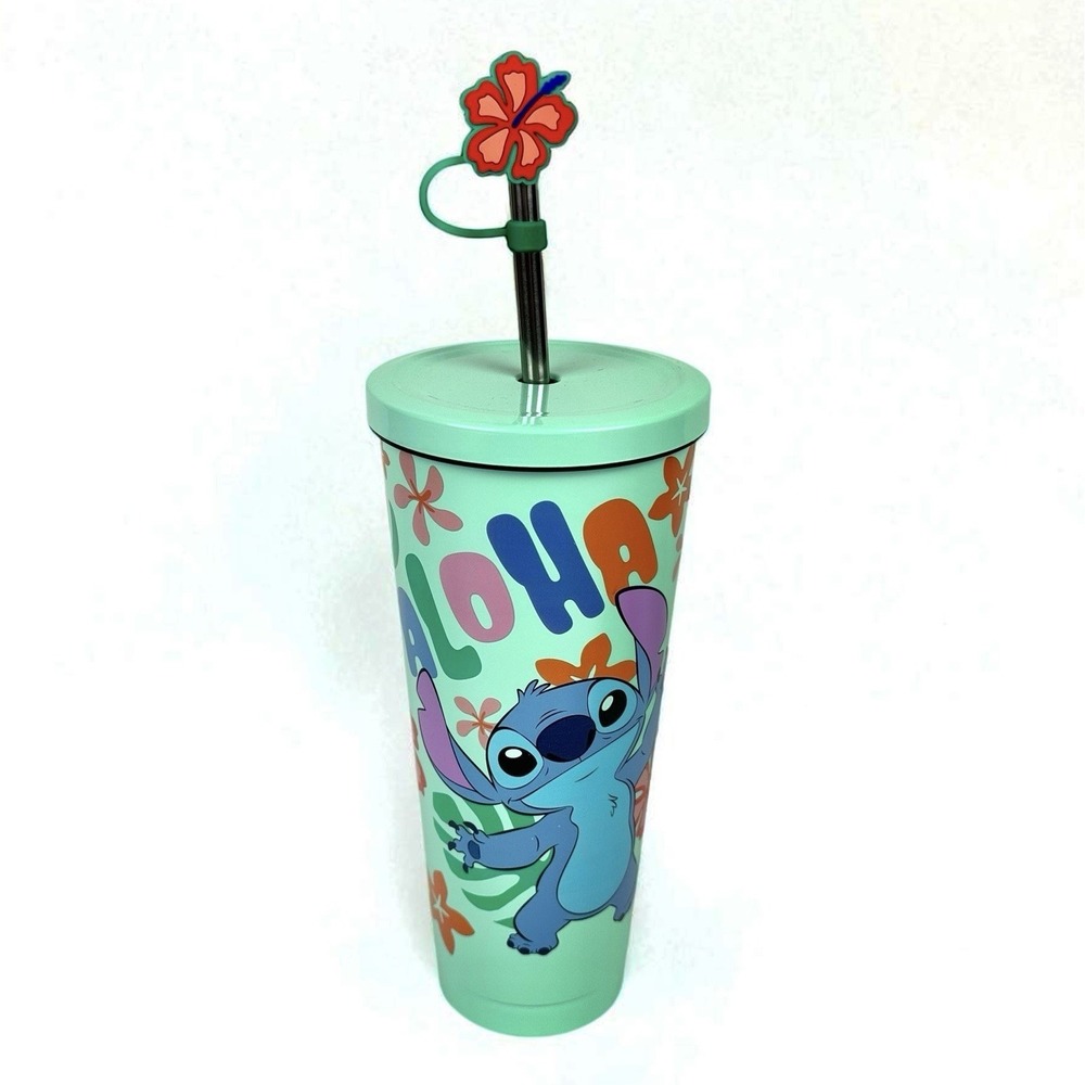 Disney Stitch 22 oz Stainless Steel Tumbler  Lid Straw Insulated Cold Drink Cup